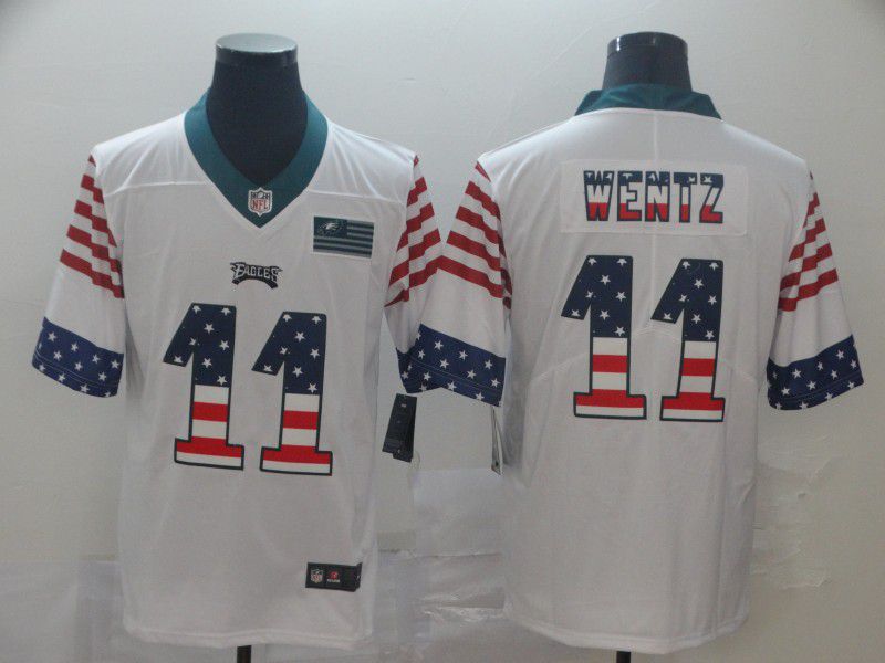 Men Philadelphia Eagles #11 Wentz White Retro USA Flag Nike NFL Jerseys